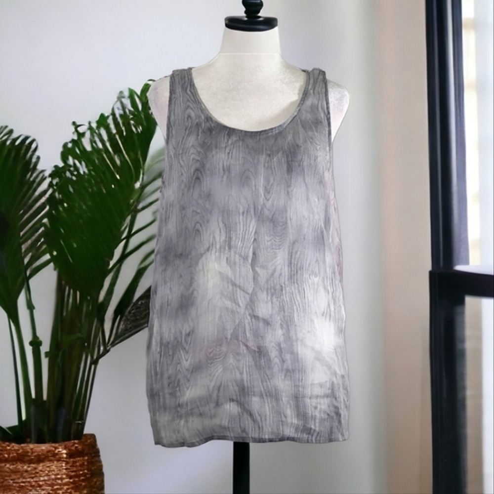 Eileen Fisher Gray Flowy Sheer Tank Top Size Medium